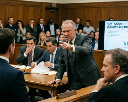 Lawyer aggressively pointing and speaking in courtroom during legal dispute